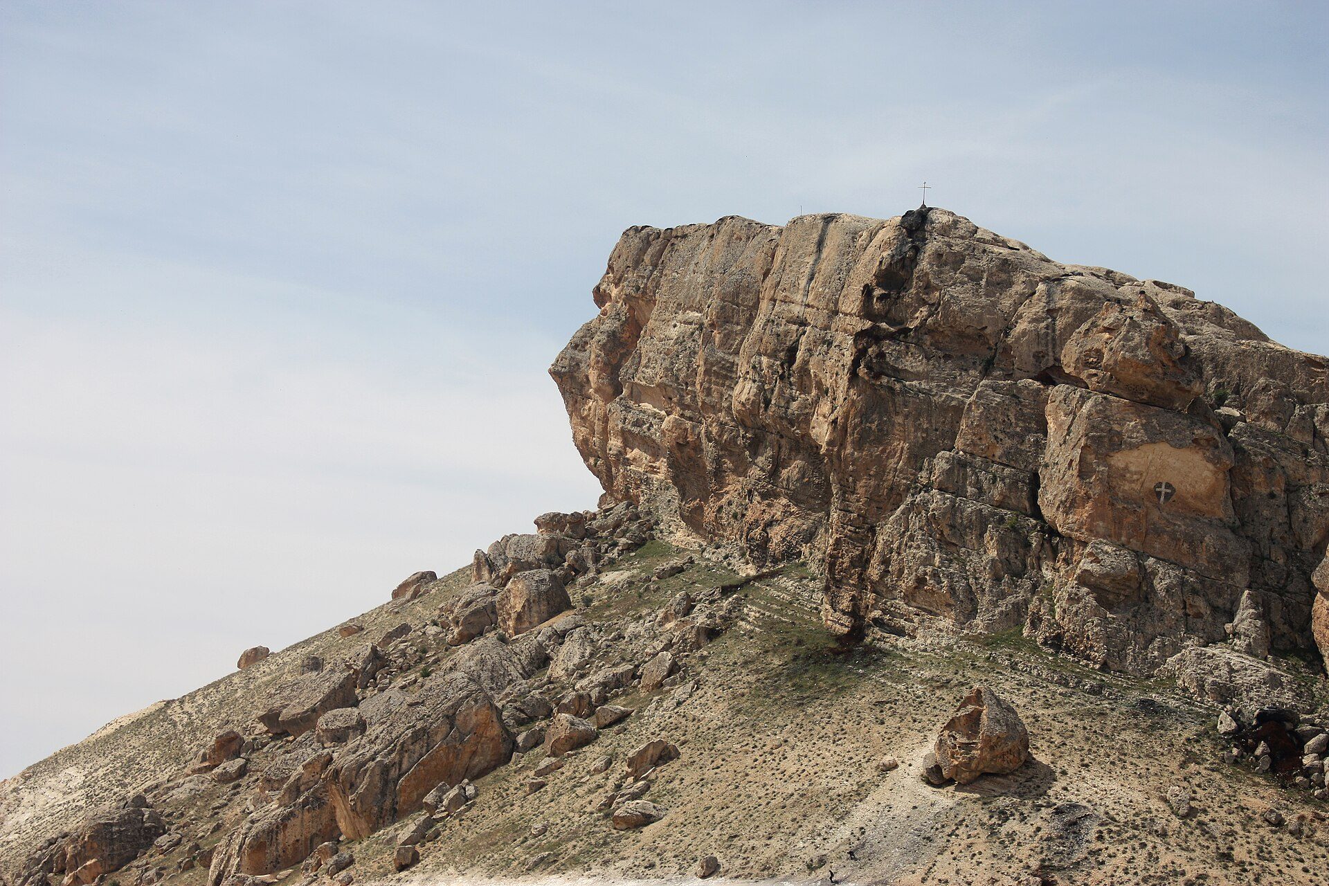 Panorama of Maaloula, its houses stacked against the cliffs of the Qalamun mountains, Syria